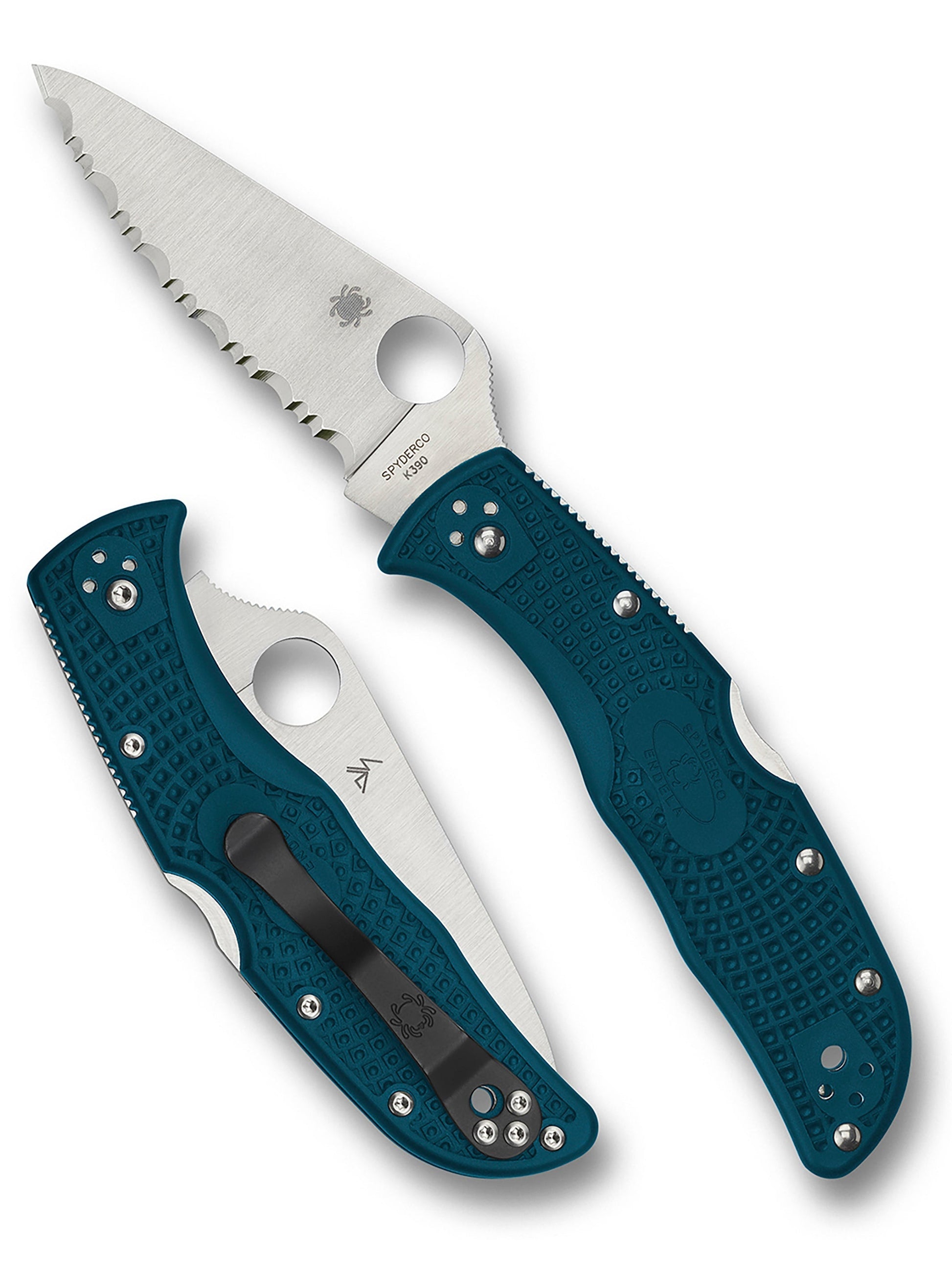 Spyderco Endela C243FSK390 K390 serrated folding knife front view