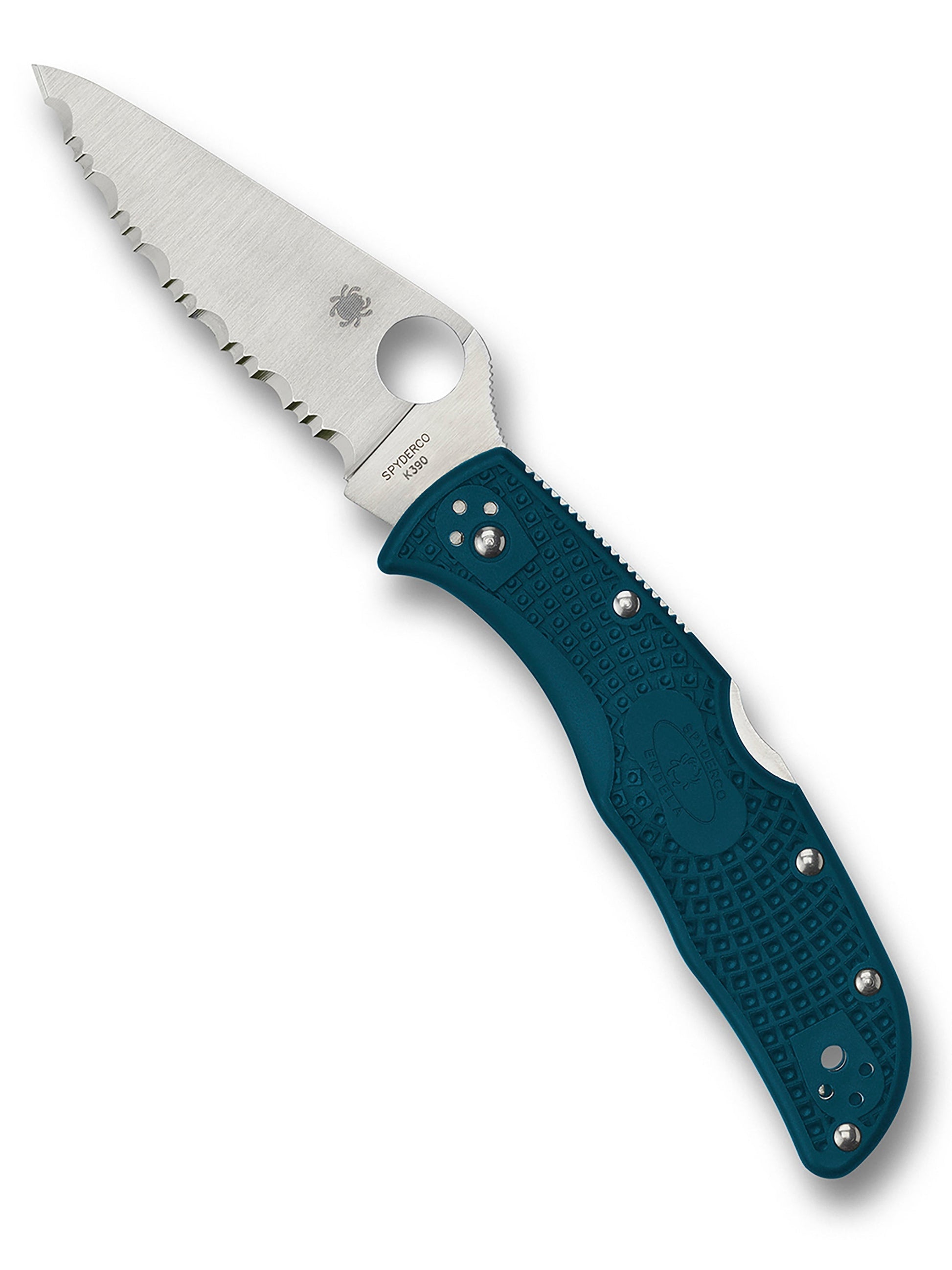 Spyderco Endela C243FSK390 K390 serrated folding knife in open position