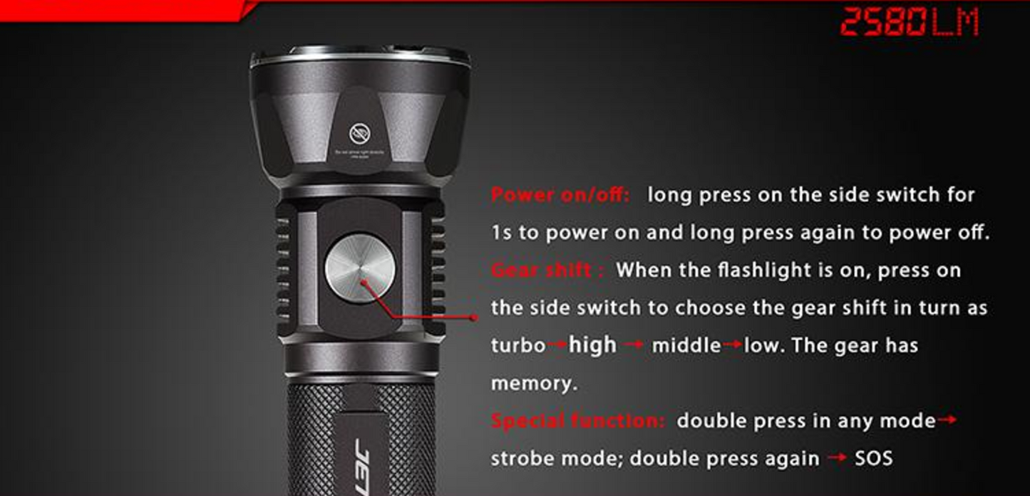 Jetbeam T4 PRO 2580 Lumen 1 x 26650 CREE XHP50 LED Flashlight