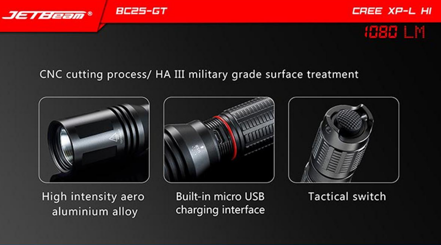 Jetbeam BC25GT 1080 Lumen 1 x 18650 CREE XP-L HI LED Flashlight