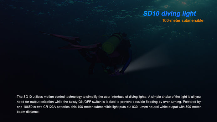Fenix SD10 1 x 18650 / 2 x CR123A CREE XM-L2 T6 Neutral White 930 Lumen LED Diving Flashlight