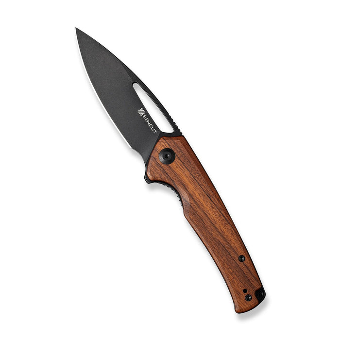 SENCUT Mims Flipper Knife Guibourtia Wood Handle (3.48" Black Stonewashed 9Cr18MoV Blade) S21013-4