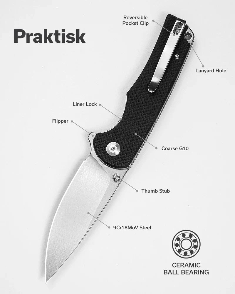We Knife Co Ltd Praktisk 3.59" 9Cr18MoV Coarse G10 Black S24019-1