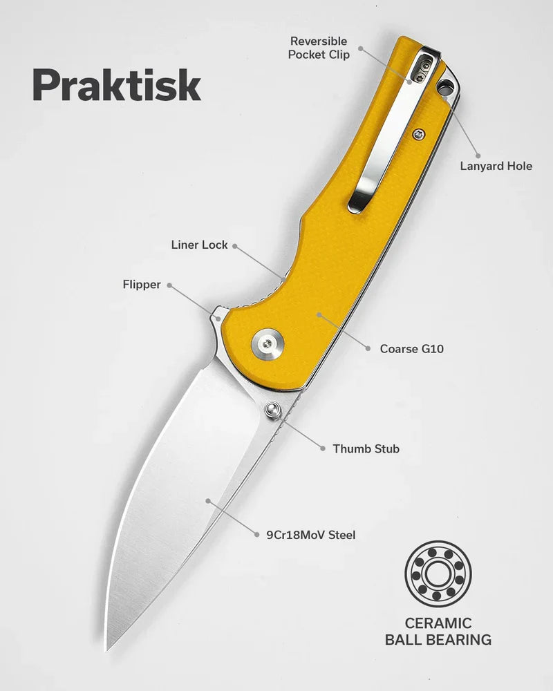 We Knife Co Ltd Praktisk 3.59" 9Cr18MoV Coarse G10 Yellow S24019-2
