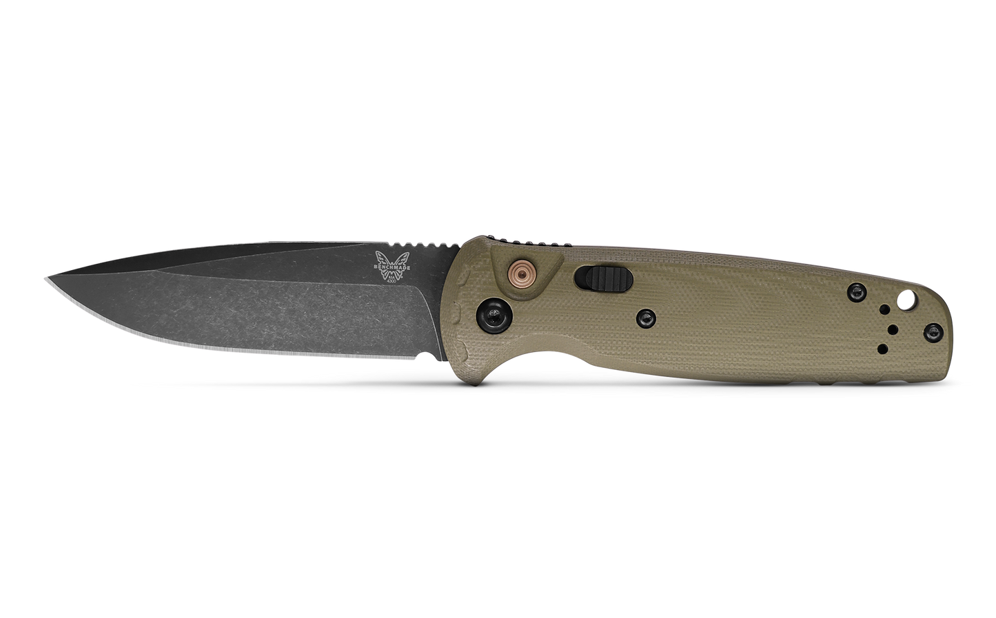 Benchmade 4300BK-02 CLA AUTO Folding Knife 3.4" CPM-MagnaCut Black DLC Battlewash Plain Blade, OD Green G10 Handles