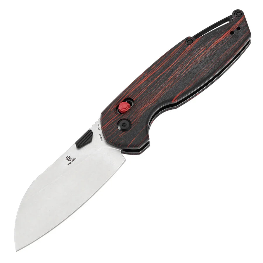 Tenable Model 6 T1022V8 – 3.1" Stonewashed 14C28N Sheepsfoot Blade, Red & Black G-mascus Handle, Crossbar Lock – Designed by Nick Swan