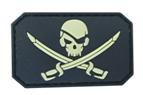 Pirate Skull & Swords Morale Patch SJ-BK front view – 1.97″ x 1.18″ black skull and crossed cutlasses 3D PVC patch
