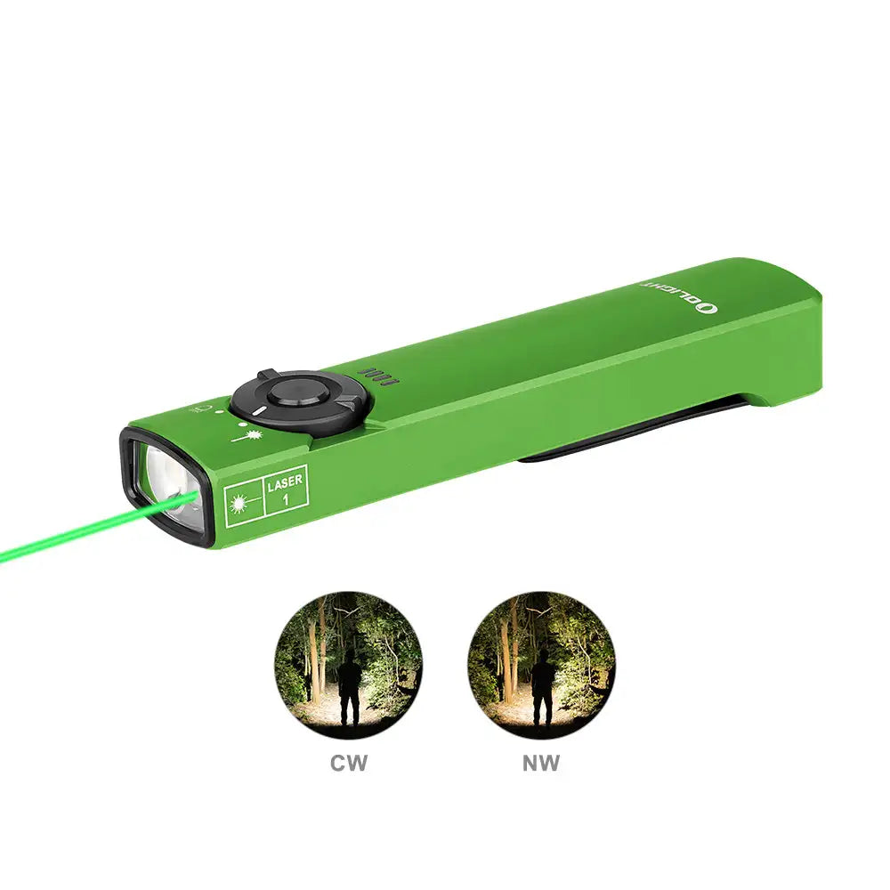 Olight Arkfeld Flat Flashlight with Green Laser & White Light - Lime Green