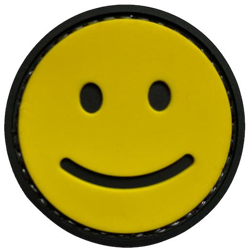 Smiley Face Morale Patch SMILE-2DYE front view – 1.77″ round yellow smiley 3D PVC patch