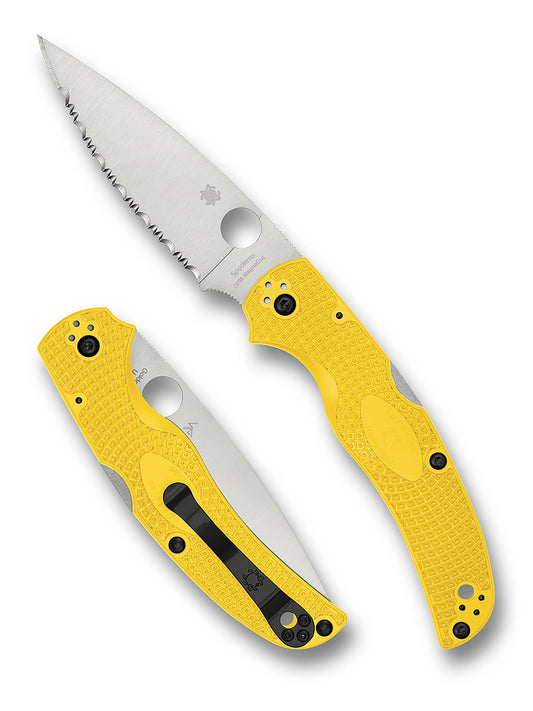 Spyderco Native Chief Lightweight Salt C244SYL front view – 4.02″ CPM MagnaCut SpyderEdge folding knife with yellow FRN handle
