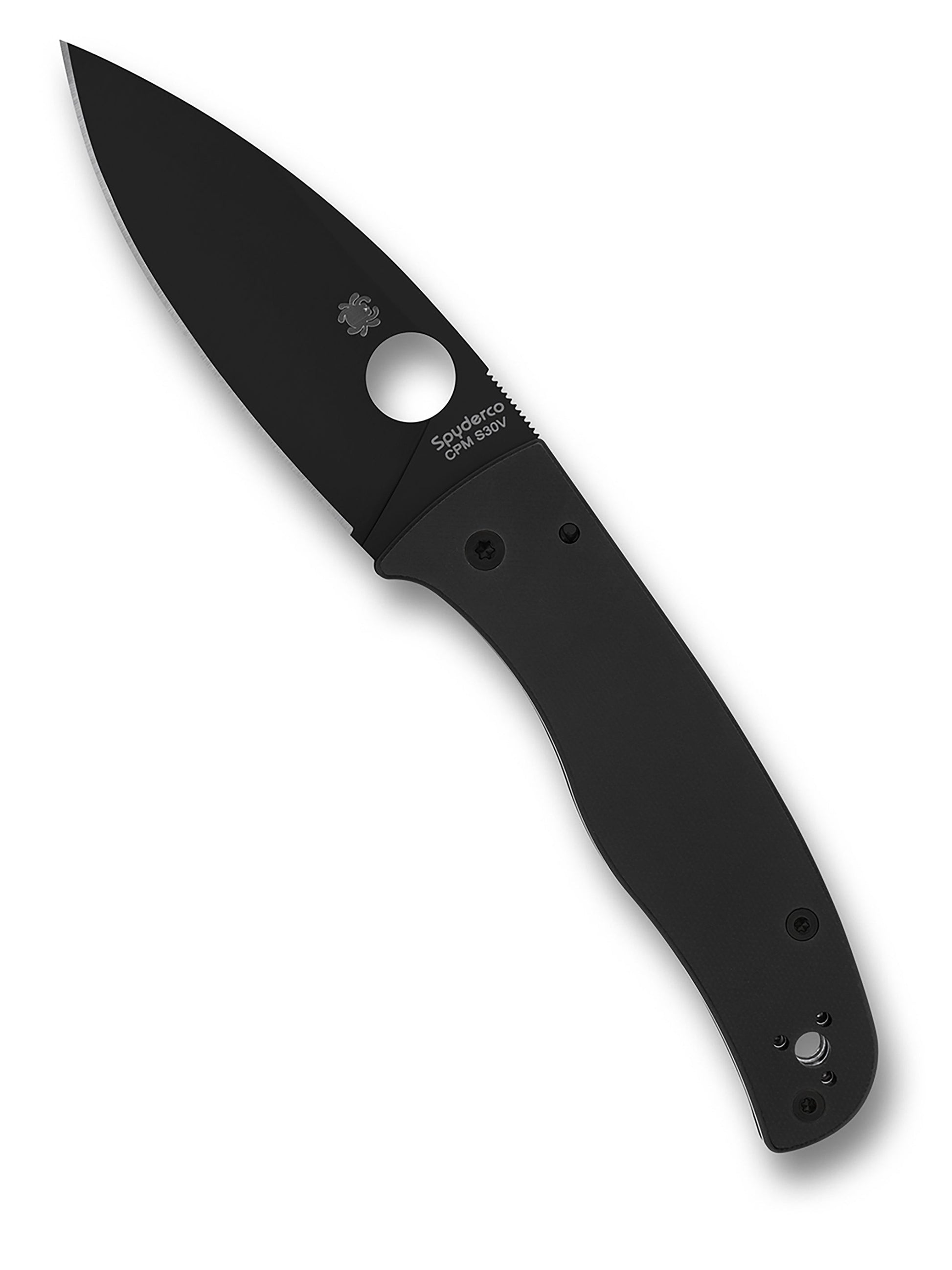 Spyderco Bodacious C263GPBK open showing black DLC leaf-shaped blade and Compression Lock