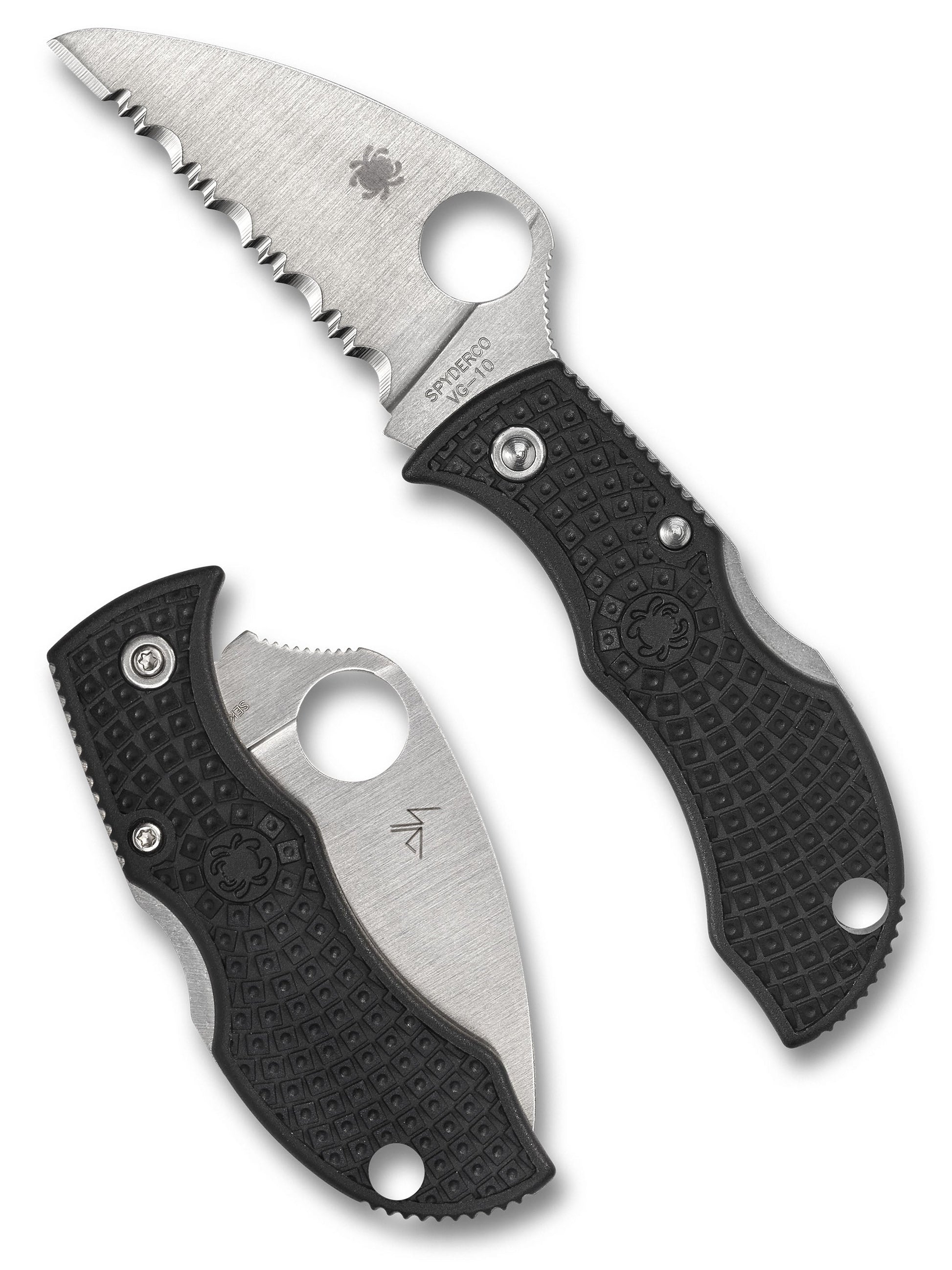 Spyderco Manbug Wharncliffe MBKWS front view - 1.91 inch satin VG-10 SpyderEdge wharncliffe blade with black FRN handle