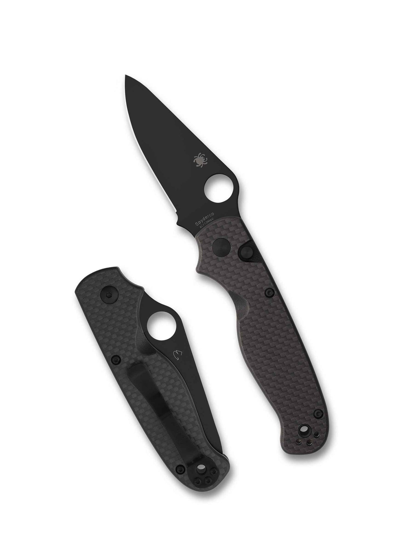Spyderco ButtonUp C275CFPBK – 3.27" Black 8Cr13MoV PlainEdge Blade, Carbon Fiber/G-10 Button Lock Knife