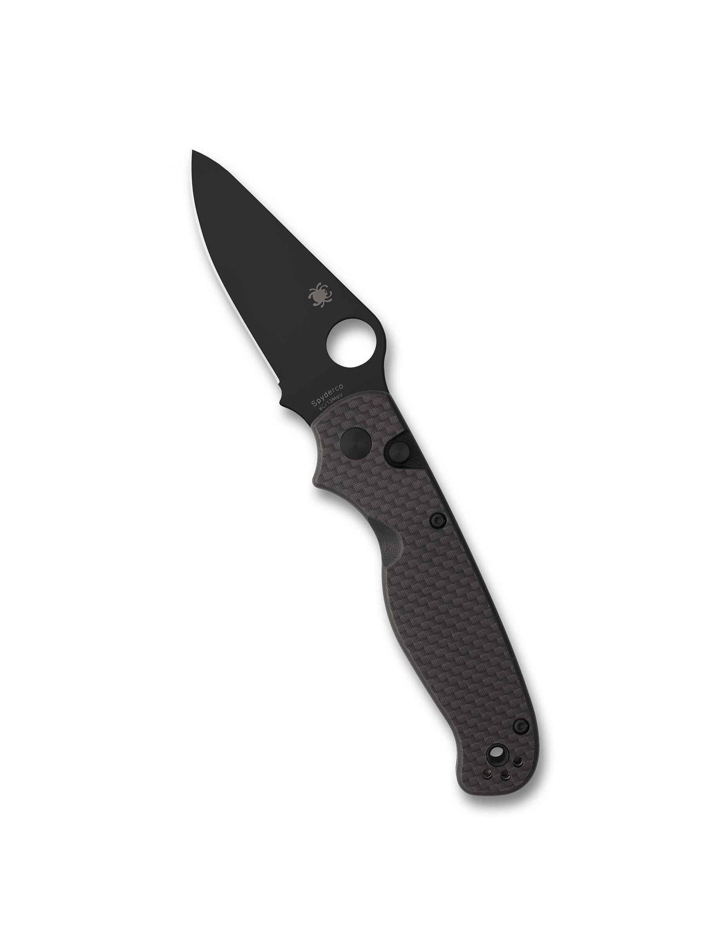 Spyderco ButtonUp C275CFPBK – 3.27" Black 8Cr13MoV PlainEdge Blade, Carbon Fiber/G-10 Button Lock Knife