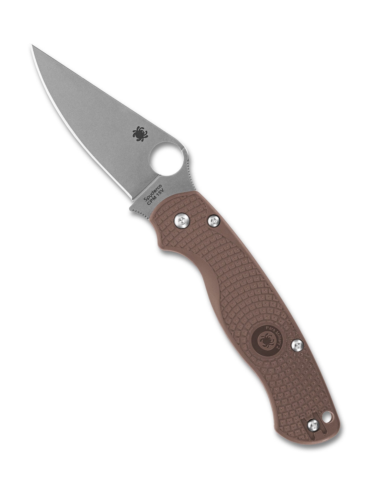 Close-up of Spyderco Paramilitary 2 lightweight folding knife with CPM 15V blade and textured handle