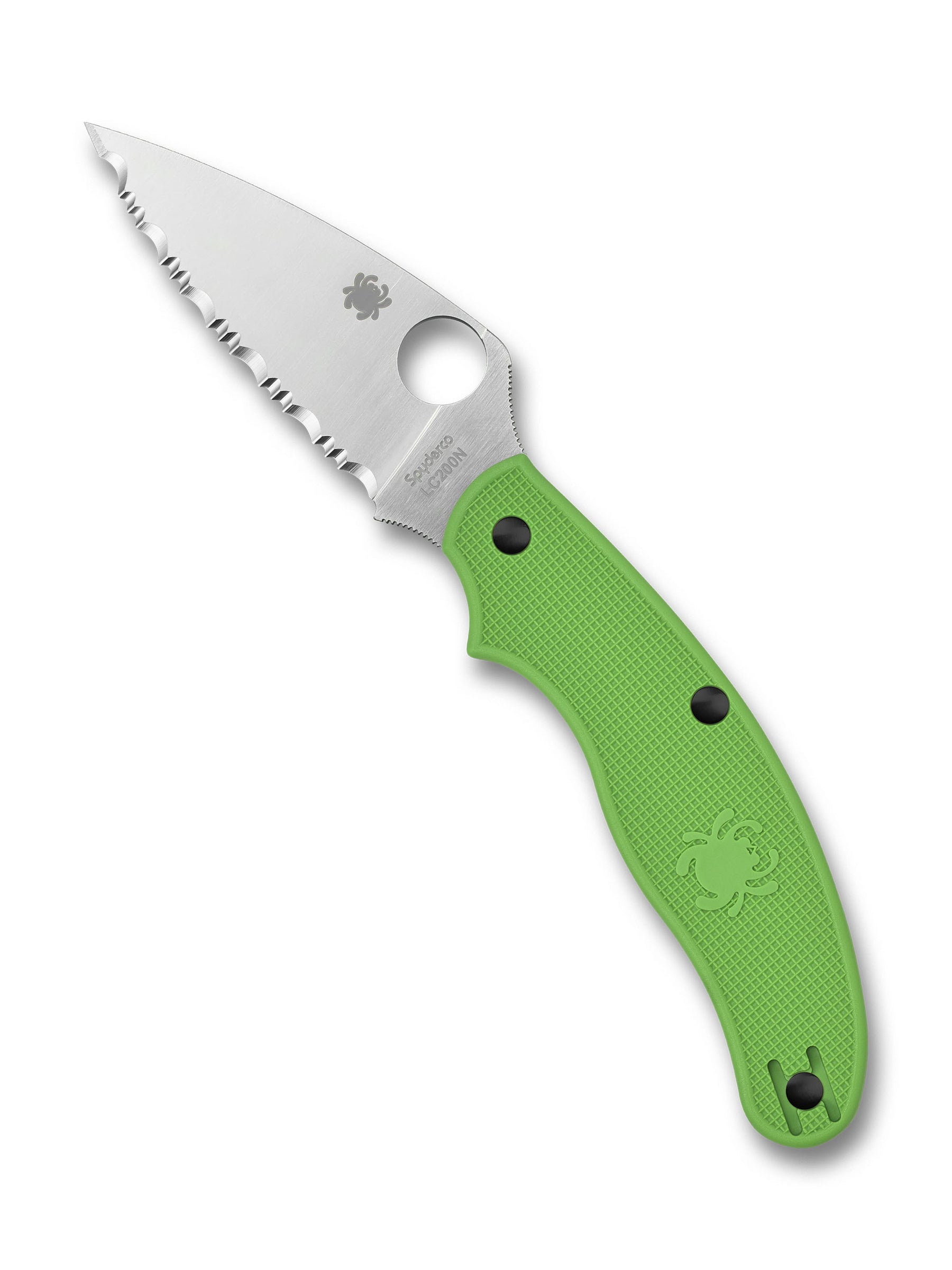 Close-up of Spyderco Salt knife with green handle