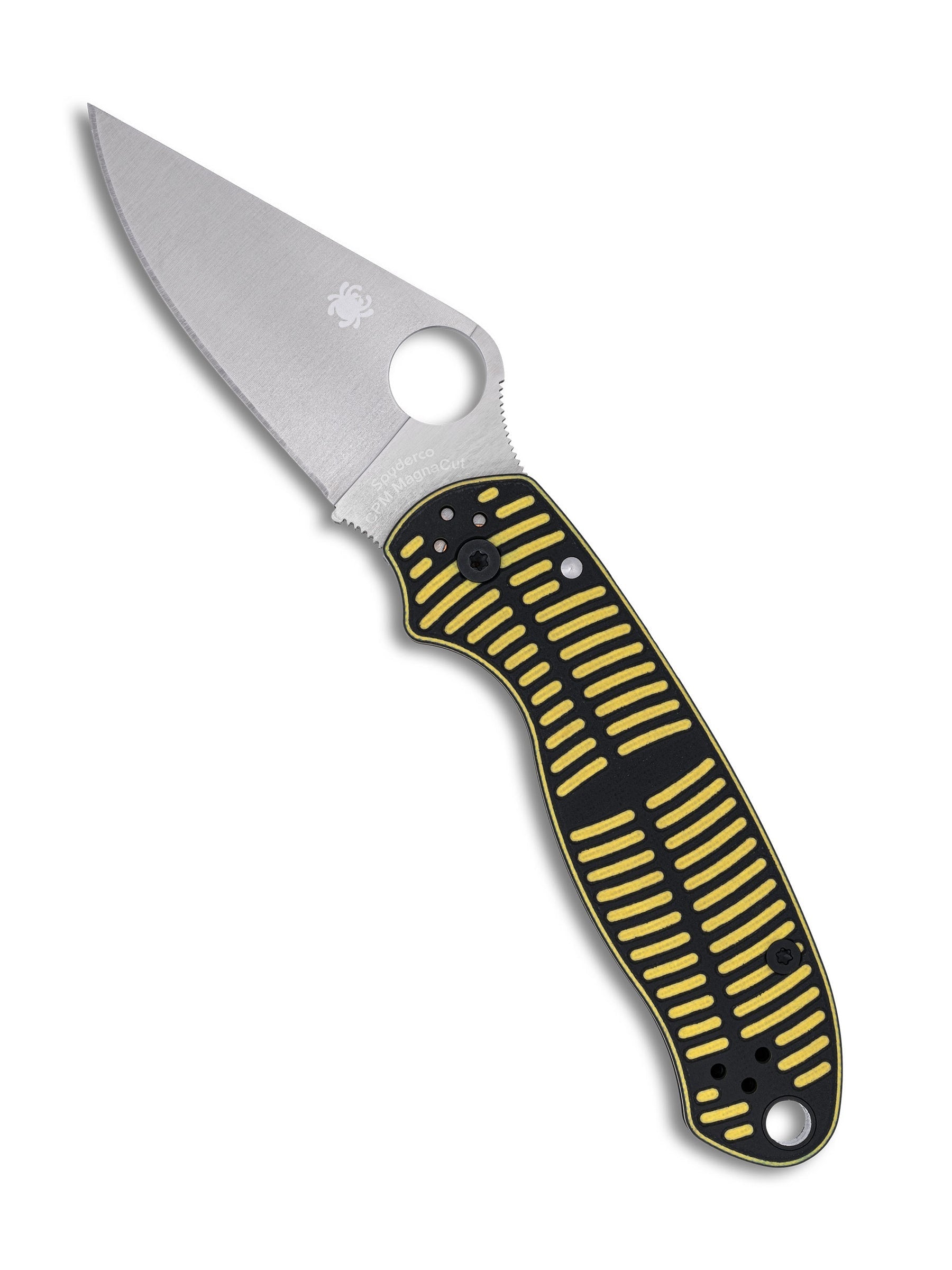 Spyderco Para 3 Salt C223GBKYLMCP open position showing CPM MagnaCut leaf-shaped blade