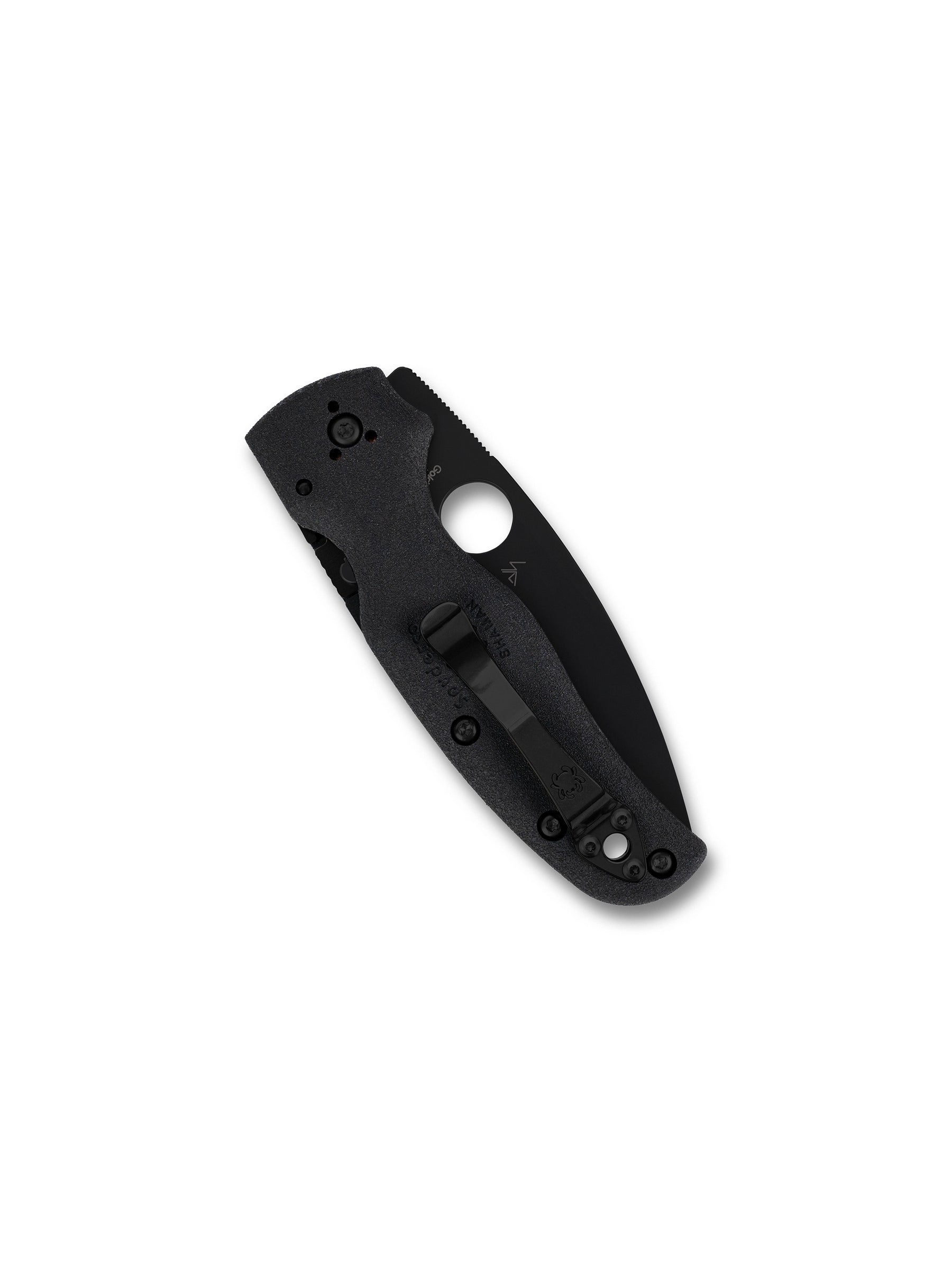 Spyderco Shaman C229PBBK open position showing CTS BD1N black PlainEdge blade