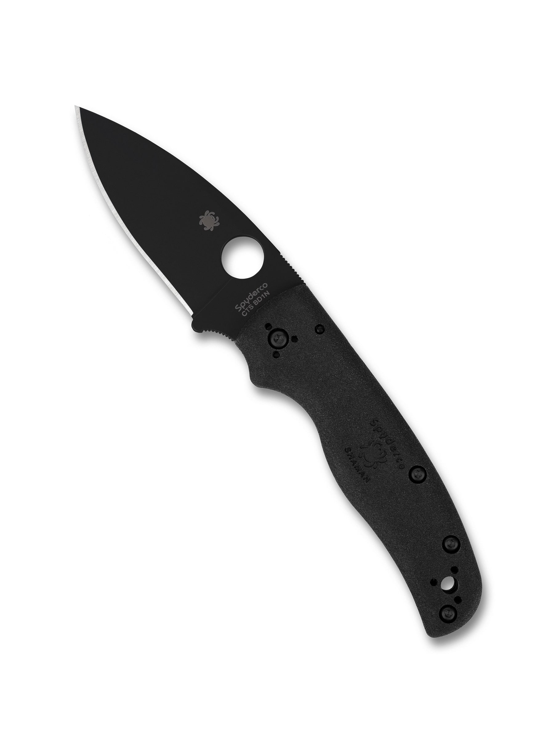 Spyderco Shaman C229PBBK black FRN handle detail