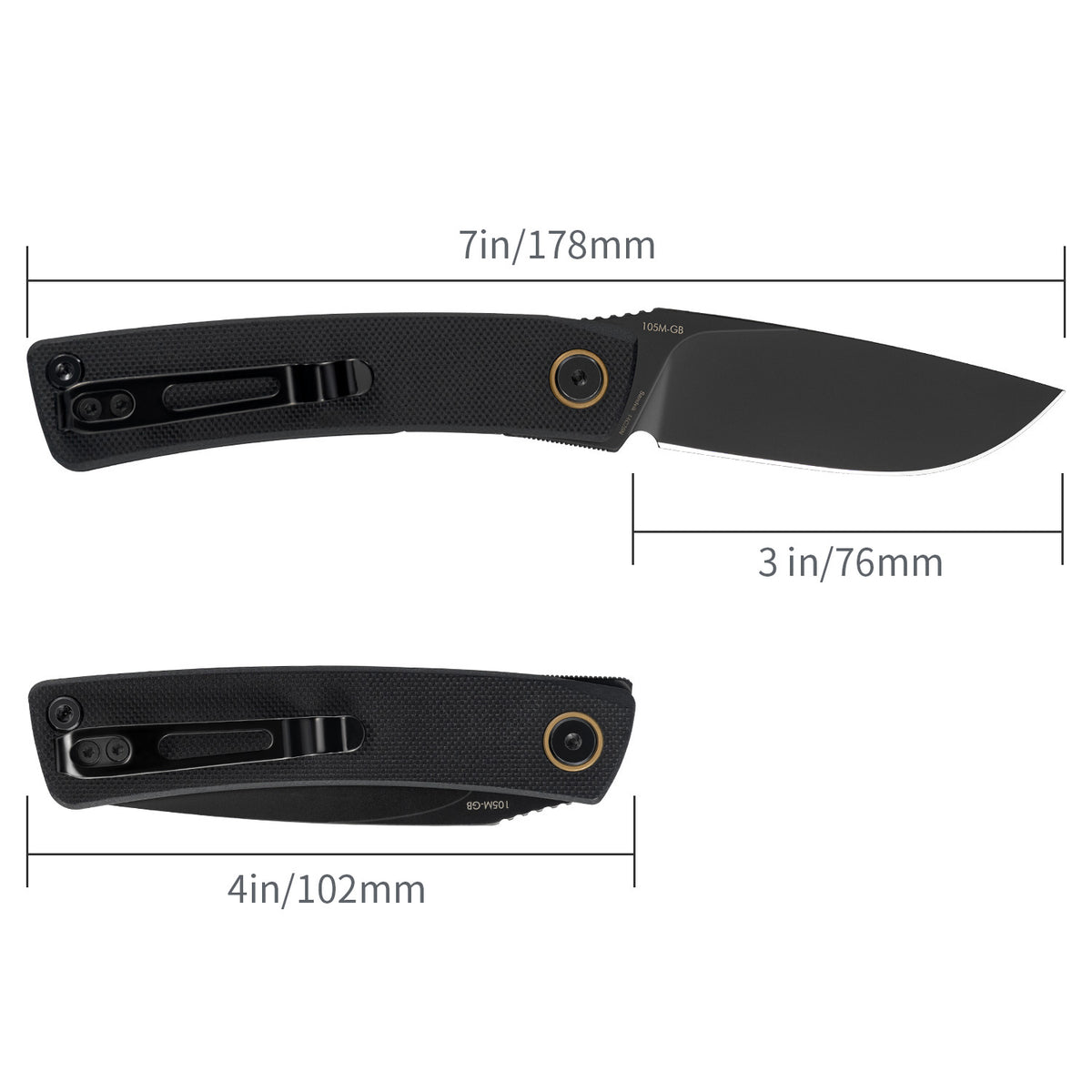2.95" 14C28N Drop Point Liner Lock Knife – SRM Air Black Stonewash G10 EDC (105M-GB)