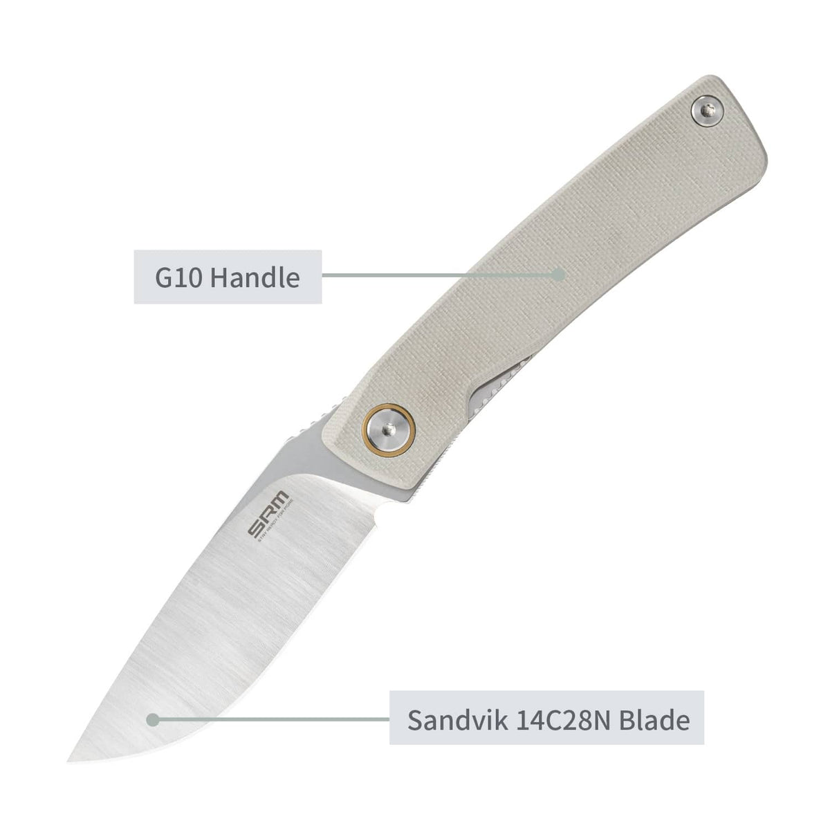 SRM Air 105M-GK – 2.95" 14C28N Drop Point Liner Lock EDC Knife with G10 Handle