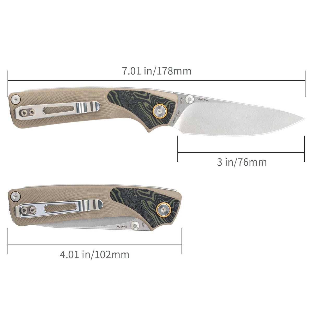 2.99" 14C28N Drop Point Slip Joint Knife – SRM Dome G10 EDC (106M-GW)