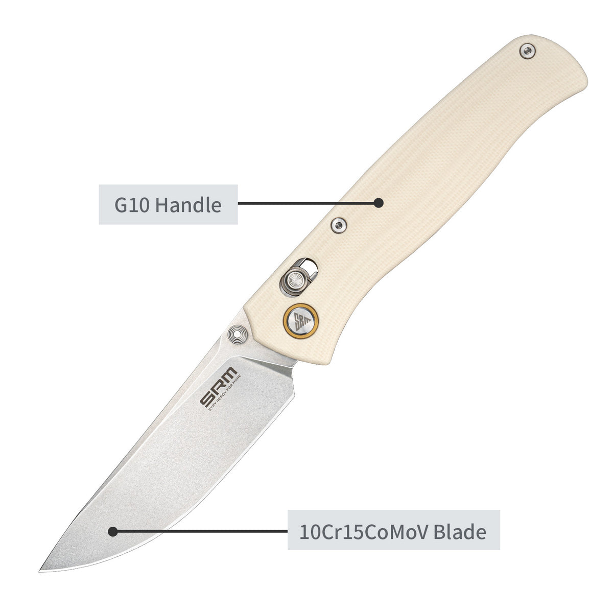 SRM Medal 255L-GT Folding Knife – 3.2" 10Cr15CoMoV Drop Point, G10 Handle