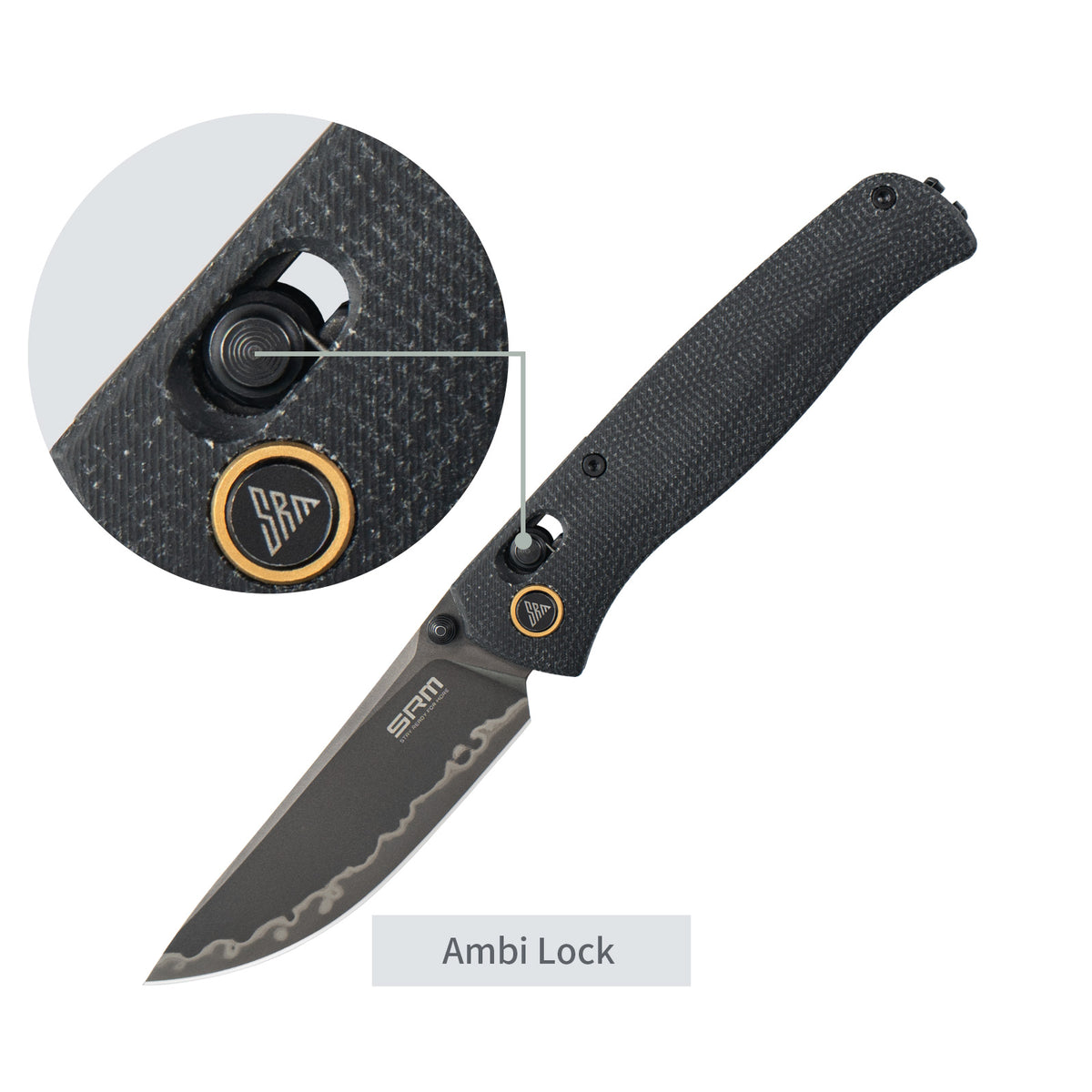 SRM Medal 255L-MB2 Folding Knife – 3.2" Laminated 140Cr Drop Point, Micarta Handle, Ambi Lock