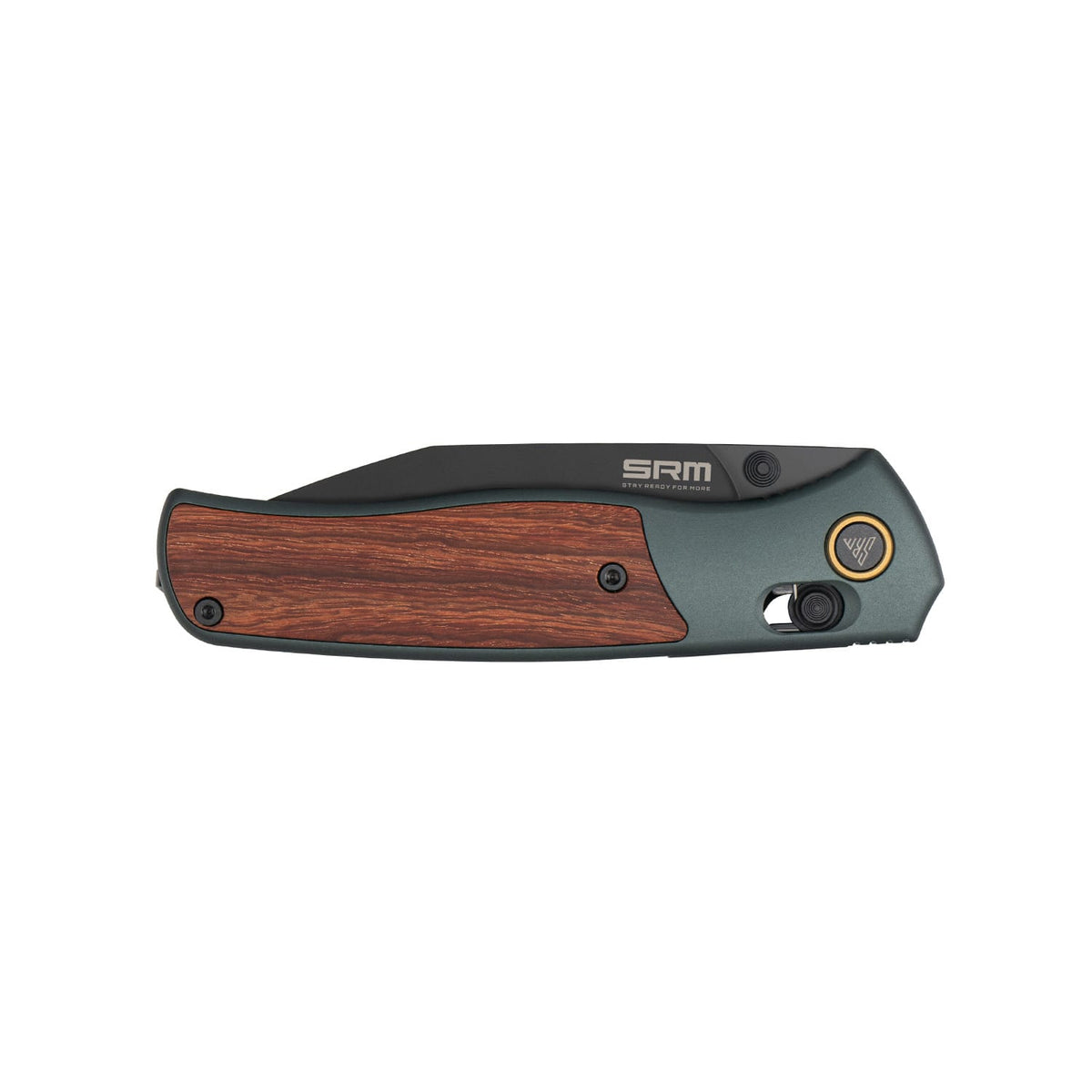 SRM Medal 259L-AG Folding Knife – 3.18" 14C28N Reverse Tanto, Green Aluminum & Rosewood, Ambi Lock