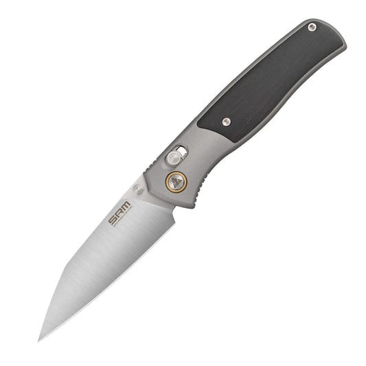 SRM Medal 259L-AK Folding Knife â€“ 3.18" 14C28N Reverse Tanto, Gray Aluminum Handle, Ambi Lock