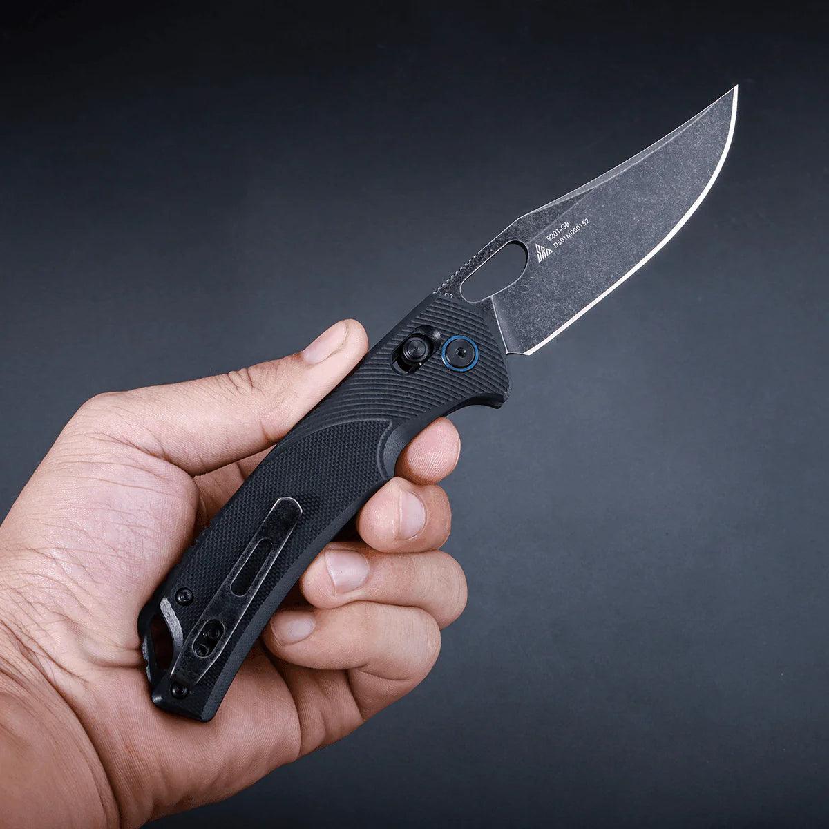 SRM Retriever 9201-GB Folding Knife – 3.54" D2 Clip Point Blade, G10 Handle Crossbar Lock