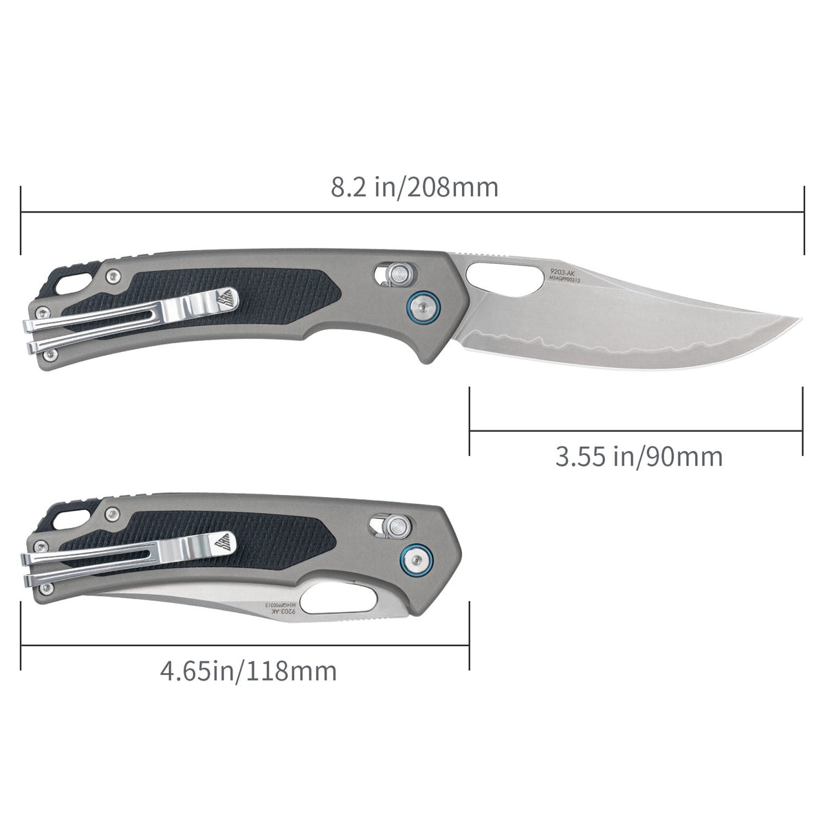 SRM Retriever 9203-AK Folding Knife – 3.54" Laminated 140Cr Clip Point, Aluminum & G10 Handle, Crossbar Lock