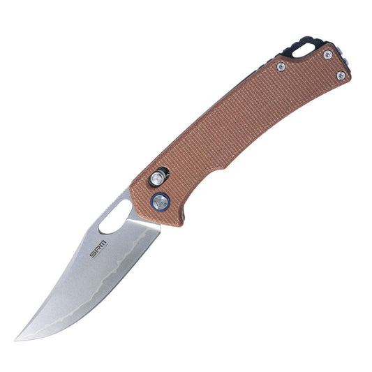 SRM Retriever 9203-MN2 Folding Knife – 3.54" Laminated 140Cr Clip Point, Micarta Handle