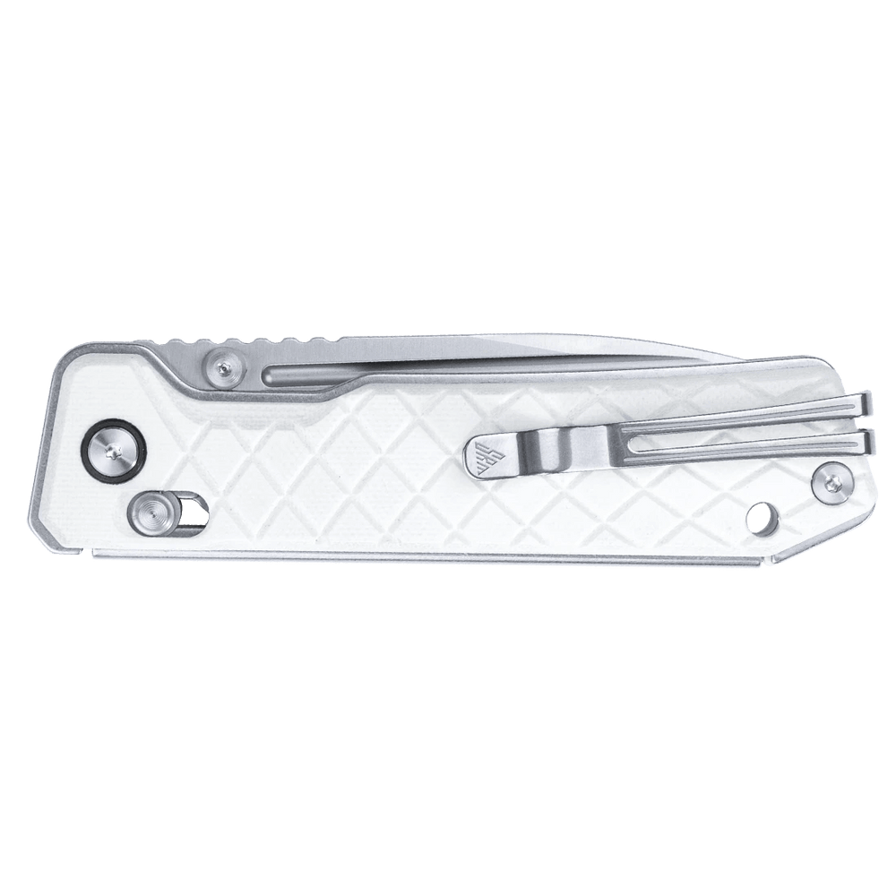 SRM Rubik 7228B-GT Folding Knife – 3.43" 14C28N Drop Point Blade, White G10 Handle