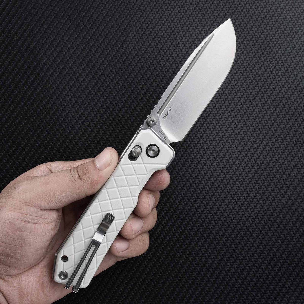 SRM Rubik 7228B-GT Folding Knife – 3.43" 14C28N Drop Point Blade, White G10 Handle