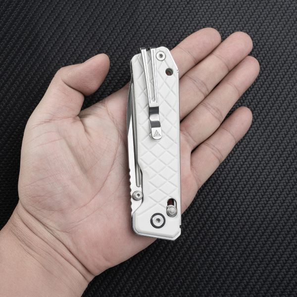 SRM Rubik 7228B-GT Folding Knife – 3.43" 14C28N Drop Point Blade, White G10 Handle