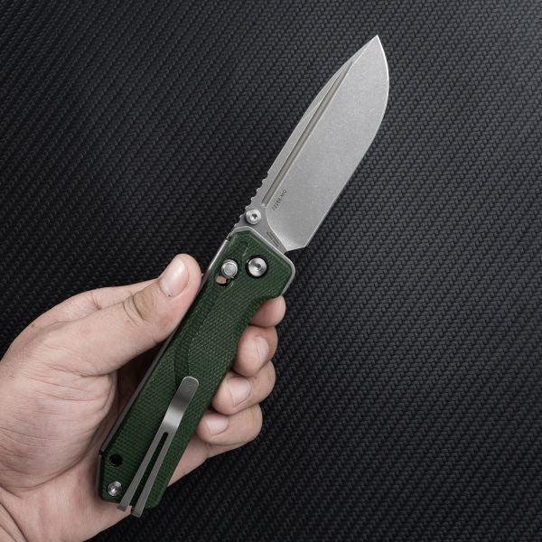 SRM Rubik 7228B-MG Folding Knife – 3.43" 14C28N Drop Point, Green Micarta Handle