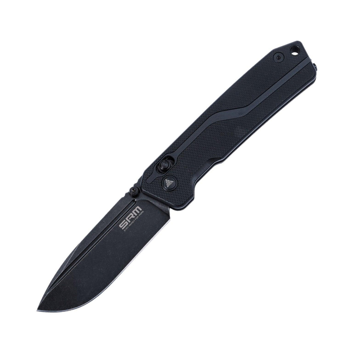 SRM Rubik 7228L-GB Folding Knife – 3.43" 10Cr15CoMoV Drop Point Blade, Black G10 Crossbar Lock