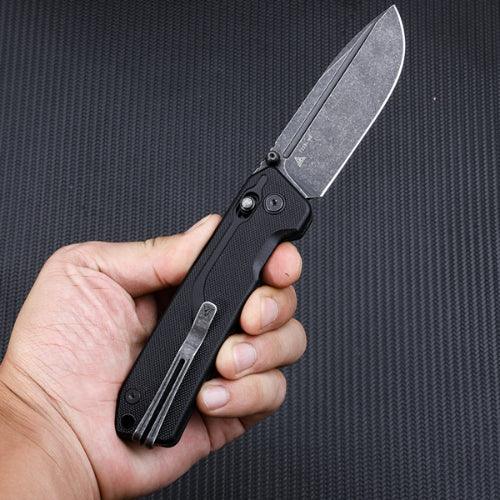 SRM Rubik 7228L-GB Folding Knife – 3.43" 10Cr15CoMoV Drop Point Blade, Black G10 Crossbar Lock