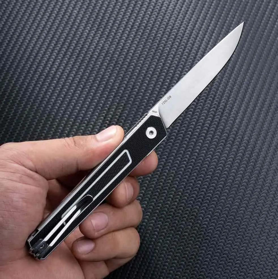 SRM Swift 3.15" Sandvik 12C27 Drop Point Liner Lock Folding Knife – G10 125L-GB