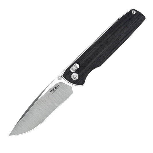 SRM Terrier 258L-GB Folding Knife â€“ 3.65" D2 Drop Point, Brushed Blade, G10 Handle, Crossbar Lock