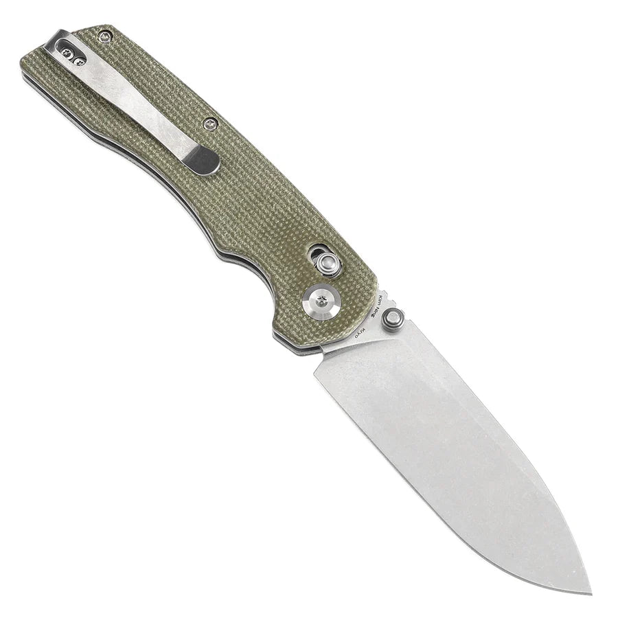 Tenable Kryo T1001V6 – 3.58" Stonewashed 14C28N Blade, Green Micarta Handle with Liner Lock