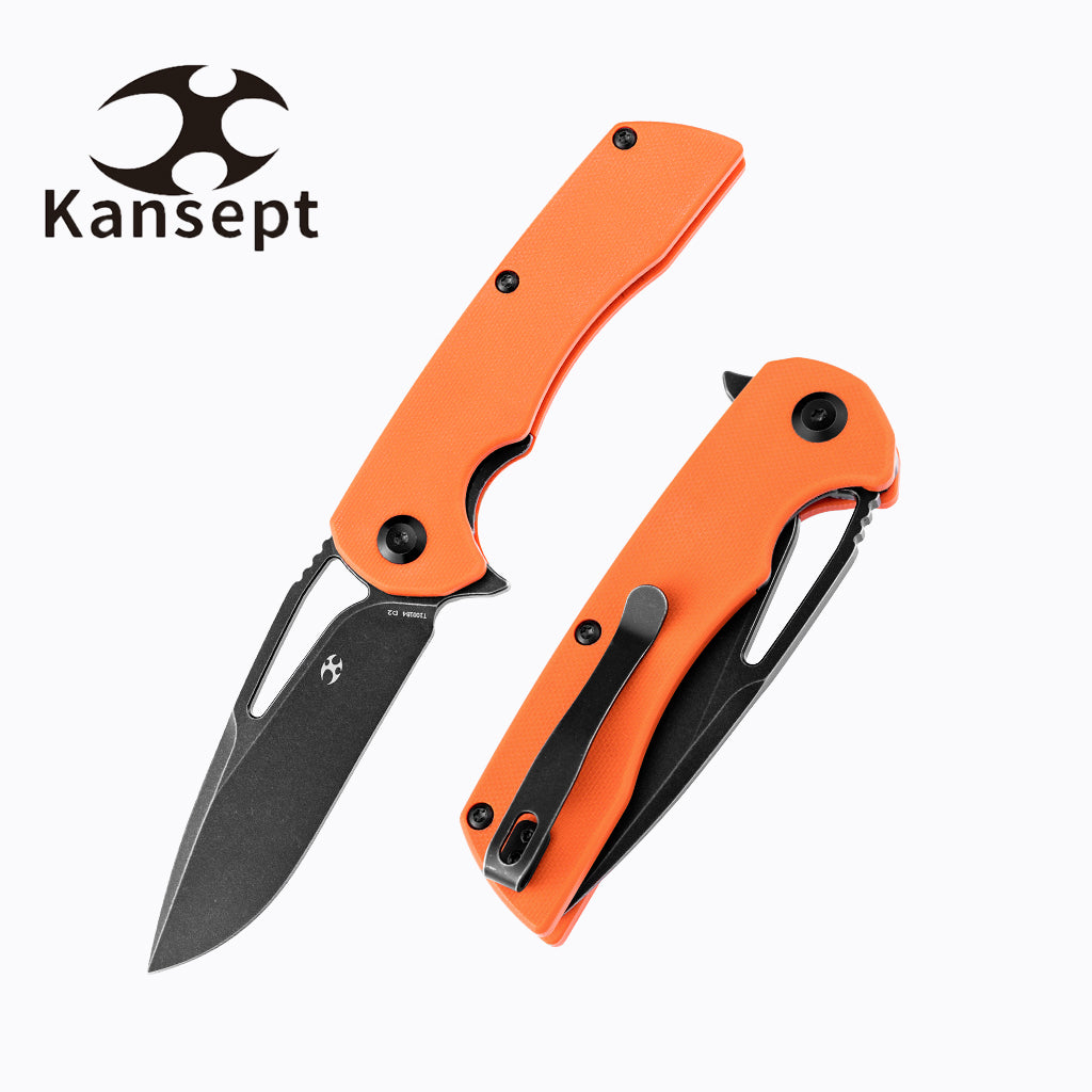 Kansept Kryo T1001B4 front view – 3.58" black coating D2 drop point folding knife