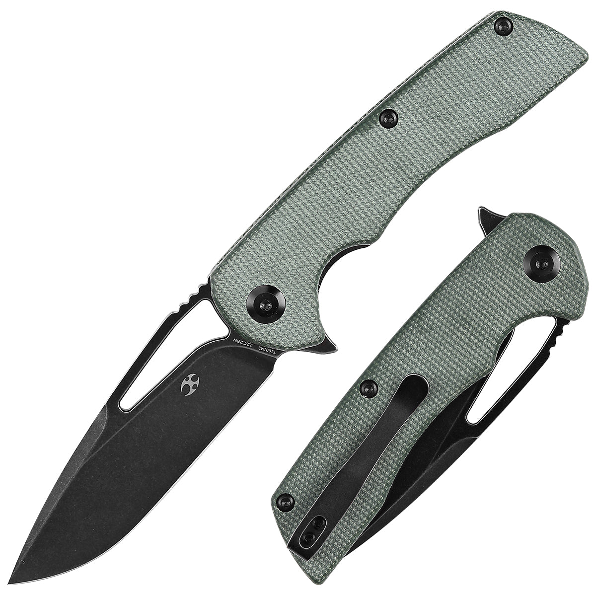 Kansept Kryo T1001M2 front view – 3.58" black stonewashed 12C28N drop point folding knife