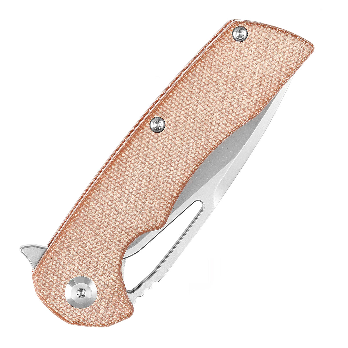 Kansept Kryo T1001M4 blade detail – stonewashed 12C28N drop point