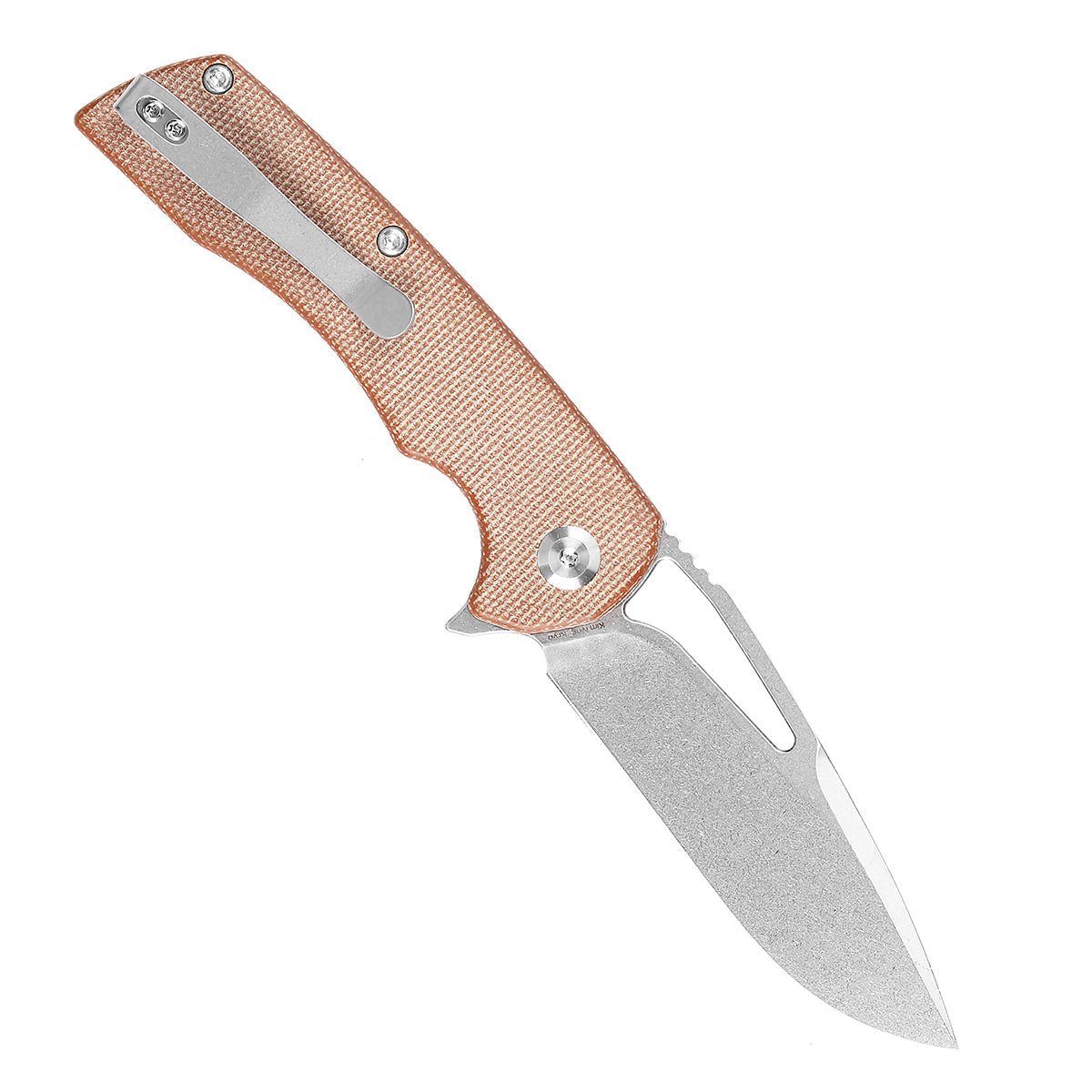 Kansept Kryo T1001M4 open position showing 12C28N drop point blade