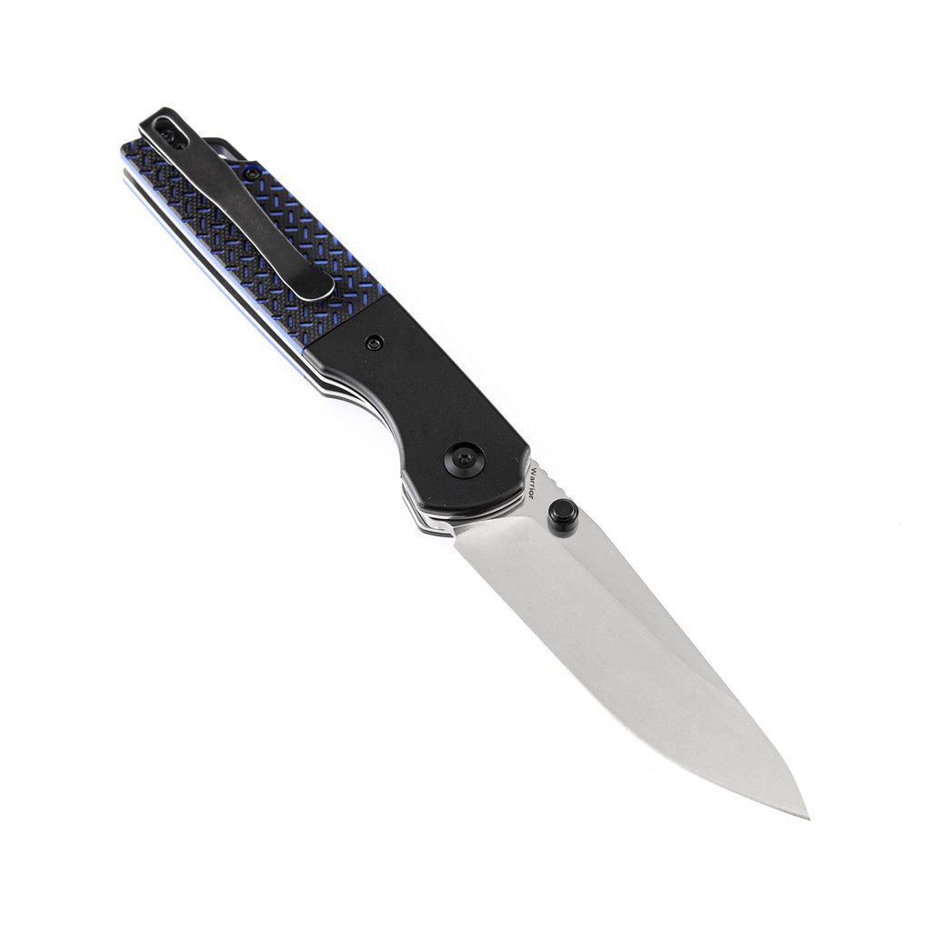 Kansept Warrior T1005S1 open position showing D2 drop point blade