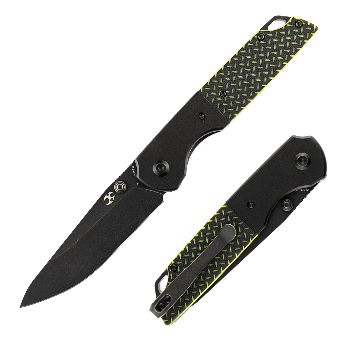 Kansept Warrior T1005S2 front view - 3.47" black TiCN stonewashed D2 drop point folding knife