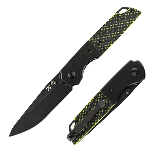 Kansept Warrior T1005S2 front view - 3.47" black TiCN stonewashed D2 drop point folding knife