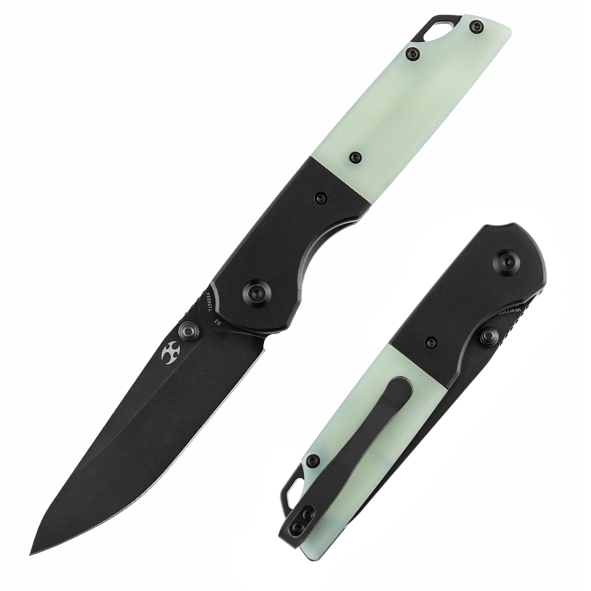 Kansept Warrior T1005S4 front view - 3.47" black TiCN stonewashed D2 drop point folding knife
